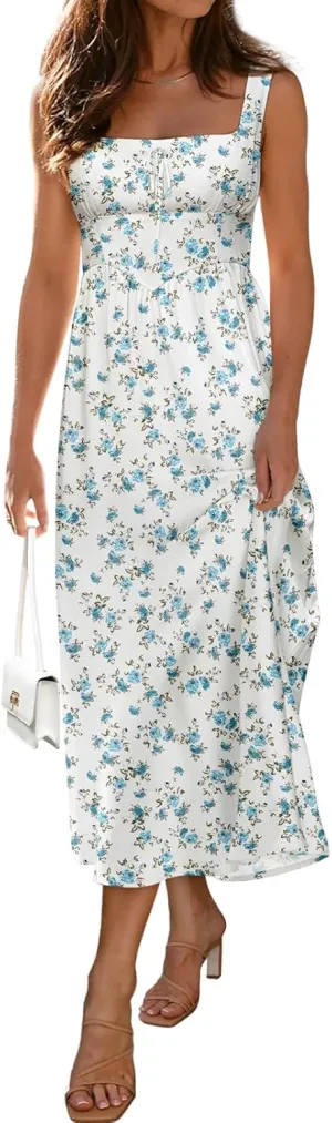 Women's Floral Corset Dress 2025 Summer Sleeveless A Line Bustier Midi Milkmaid Dress Flowy Cottagecore Sundresses