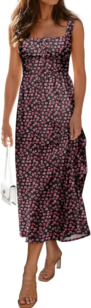 Women's Floral Corset Dress 2025 Summer Sleeveless A Line Bustier Midi Milkmaid Dress Flowy Cottagecore Sundresses