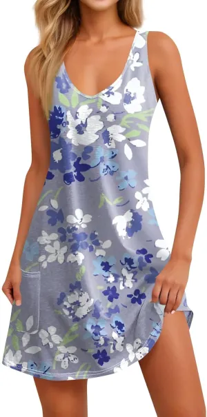 Women's Floral Sleeveless Summer Dress Lightweight Casual Beach Sundress with V-Neck for Vacation & Daily Wear