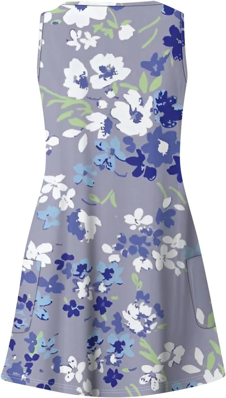 Women's Floral Sleeveless Summer Dress Lightweight Casual Beach Sundress with V-Neck for Vacation & Daily Wear