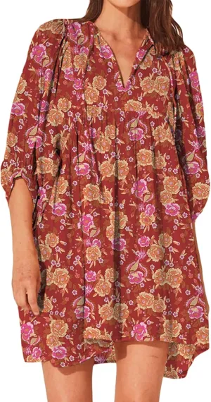 Womens Flowy Beach Dress 2025 Summer Dresses Puff Sleeve Floral Mini Dress Swing Pleated Bohemian Sundress