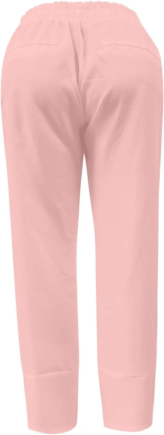 Women's High Waist Pants Drawstring Cargo Capri Pants Pockets Drawstring Causal Palazzo Pants Trousers with Pockets