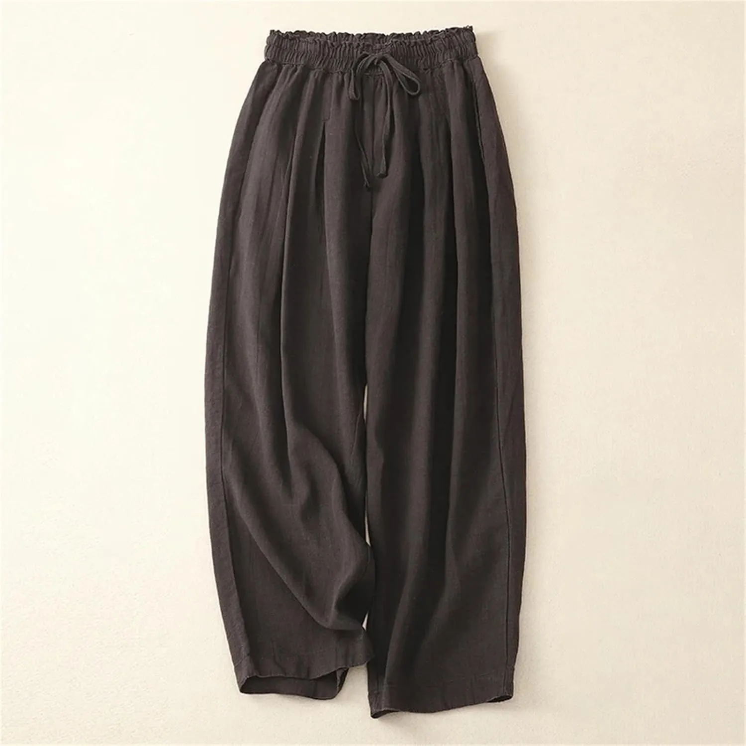 Women's High-Waisted Cotton Linen Wide-Legged Pants  Loose Summer Lightweight Drawstring Waist Casual Trousers