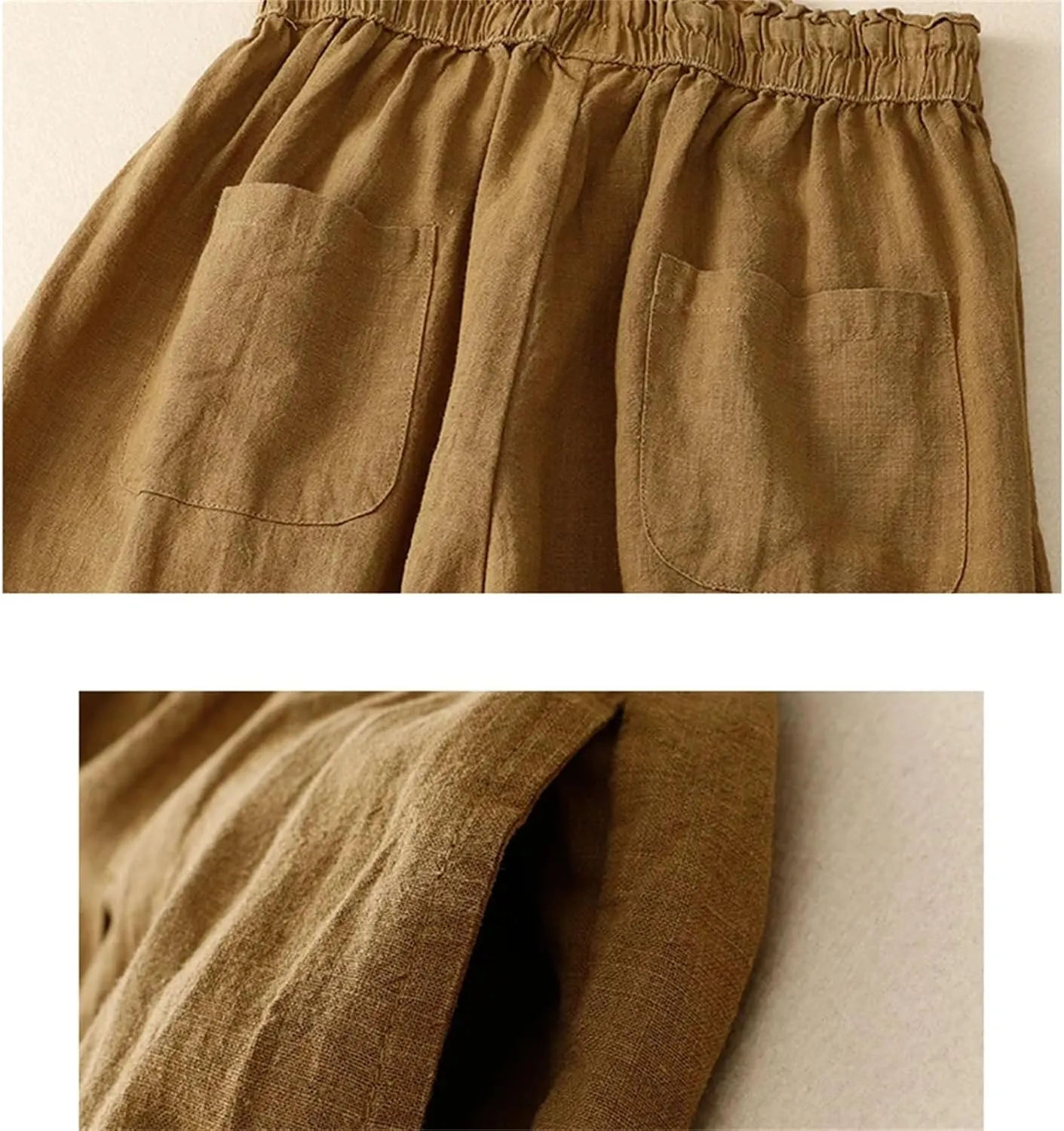 Women's High-Waisted Cotton Linen Wide-Legged Pants  Loose Summer Lightweight Drawstring Waist Casual Trousers