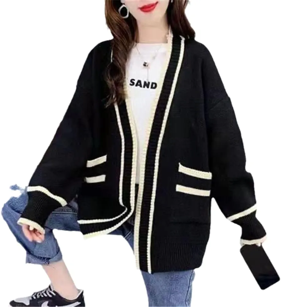 Womens Japan Cute Cardigan Sweater Kawaii JK Uniform Open Front Cardigan with Buttons Aesthetic Long Sleeve Loose Jackets