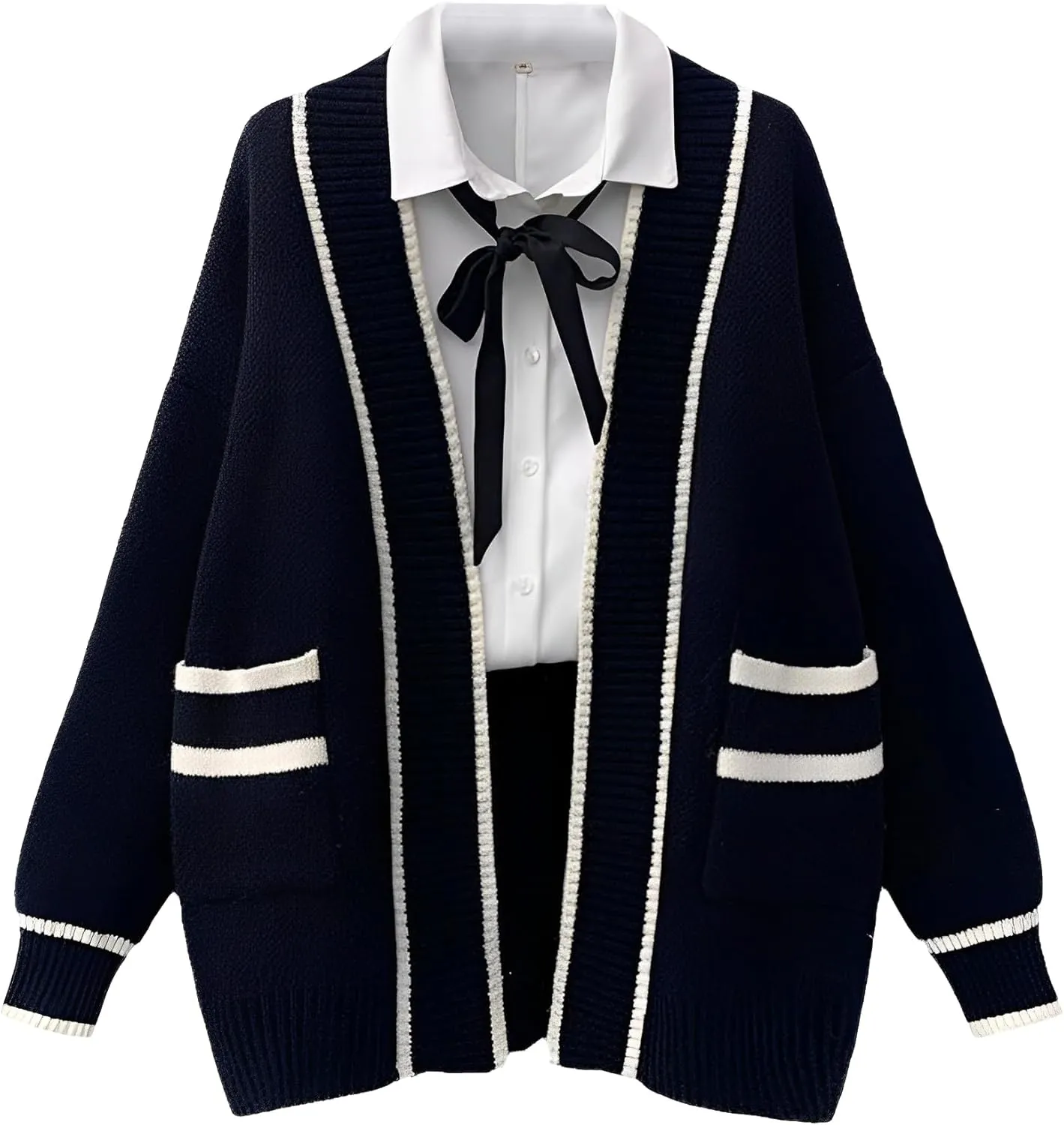 Womens Japan Cute Cardigan Sweater Kawaii JK Uniform Open Front Cardigan with Buttons Aesthetic Long Sleeve Loose Jackets