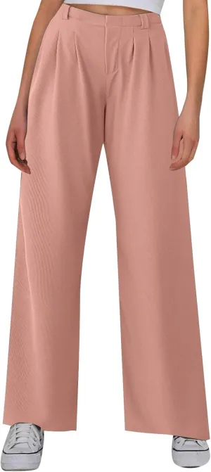 Women's Knit Wide-Leg Pants Summer Waffle Elastic High Waist Soft Palazzo Pants Loose-Fit Flowy Trousers with Pockets