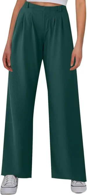 Women's Knit Wide-Leg Pants Summer Waffle Elastic High Waist Soft Palazzo Pants Loose-Fit Flowy Trousers with Pockets