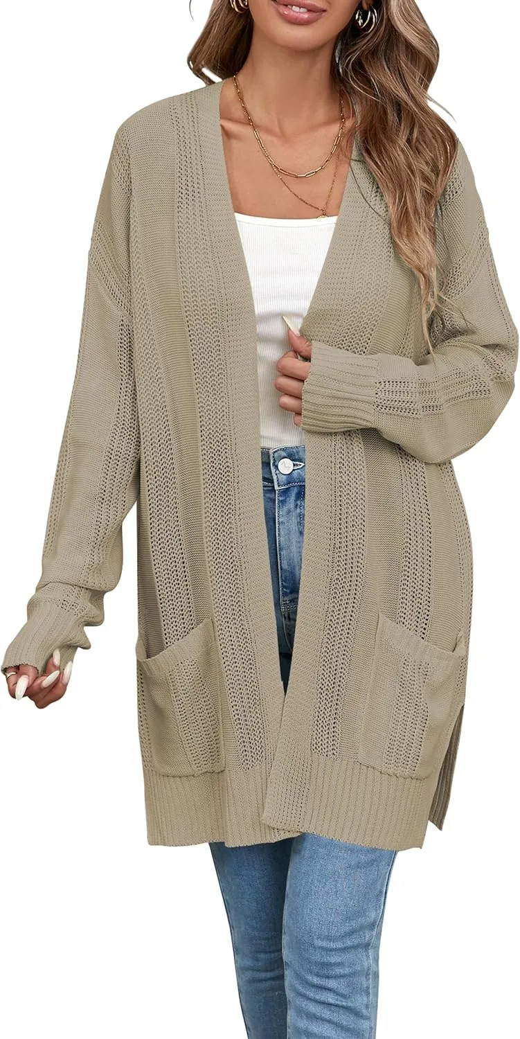 Womens Lightweight Hollow Out Crochet Knit Cardigan Drop Shoulder Loose Cardigan Sweaters