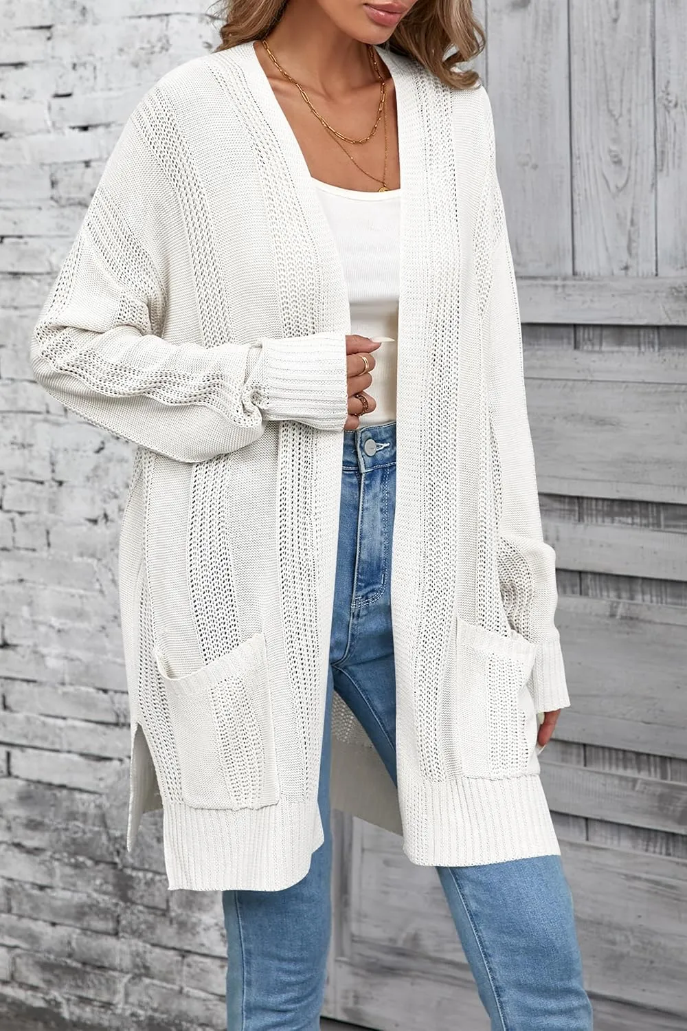 Womens Lightweight Hollow Out Crochet Knit Cardigan Drop Shoulder Loose Cardigan Sweaters