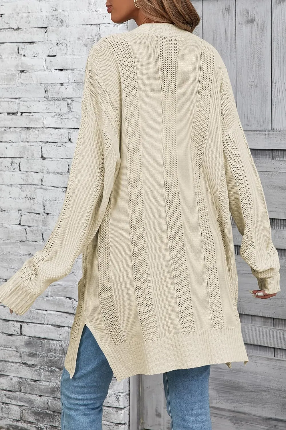 Womens Lightweight Hollow Out Crochet Knit Cardigan Drop Shoulder Loose Cardigan Sweaters