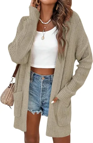 Womens Lightweight Hollow Out Crochet Knit Cardigan Drop Shoulder Loose Cardigan Sweaters