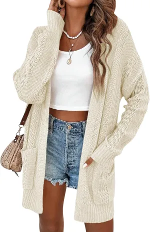 Womens Lightweight Hollow Out Crochet Knit Cardigan Drop Shoulder Loose Cardigan Sweaters