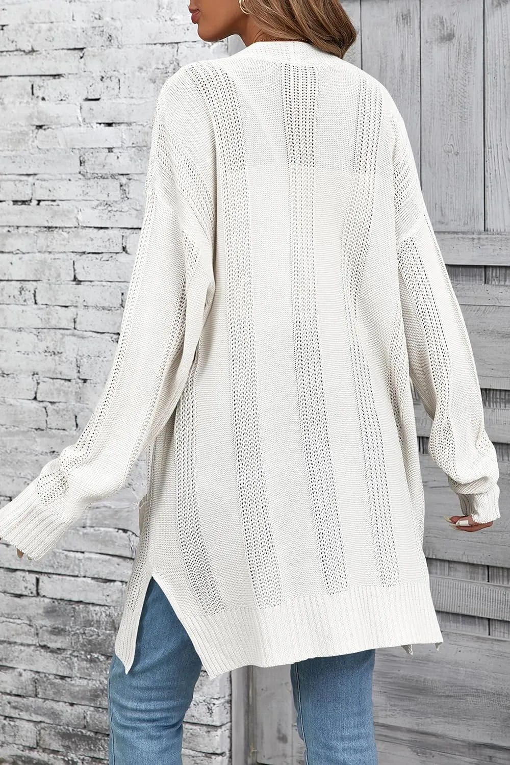 Womens Lightweight Hollow Out Crochet Knit Cardigan Drop Shoulder Loose Cardigan Sweaters