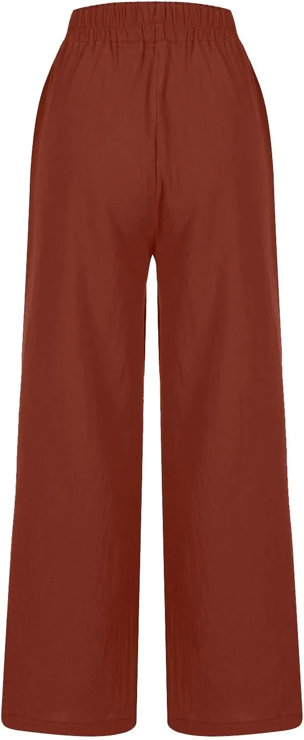 Womens Linen Capri Pants Wide Leg Palazzo Lounge Pant Summer High Waisted Flowy 2024 Beach Work Boho Casual Trousers