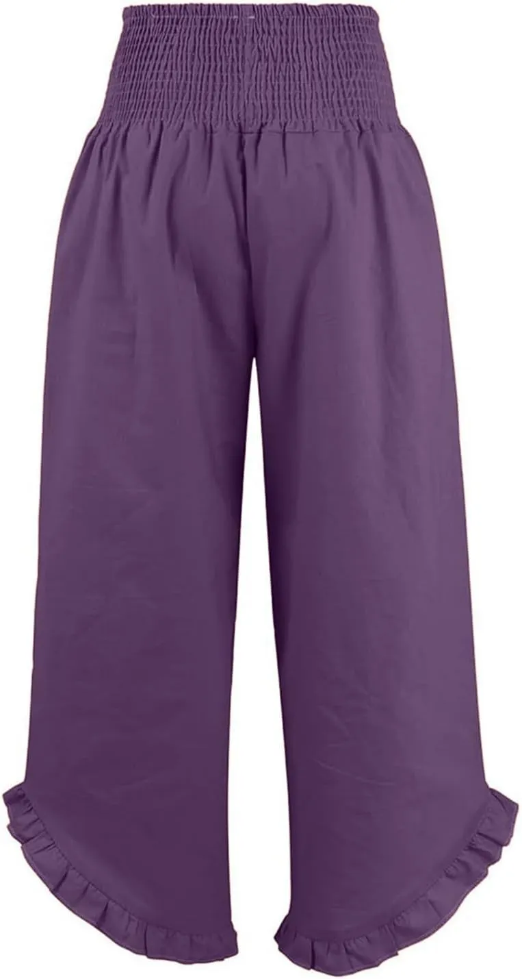 Women's Linen Palazzo Pants Casual Summer Beach Vacation High Waist Wide Leg Trousers Trendy Lounge Pant with Pockets