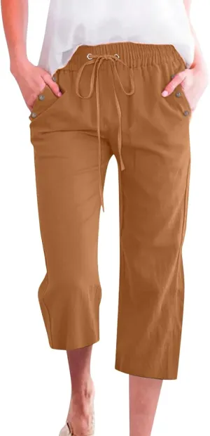 Women's Linen Palazzo Pants Pant Cotton Blend Drawstring Elastic Waist Pocket Long Wide Leg Wide Leg Loose
