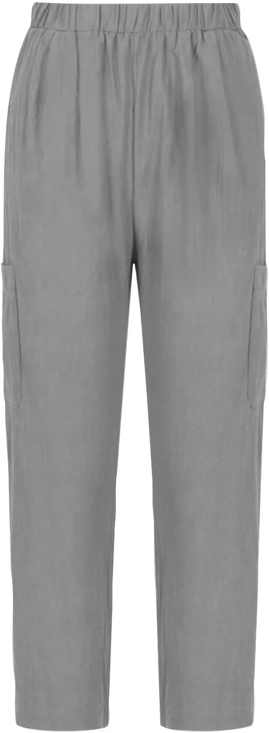 Women's Linen Pants Casual High Waisted Straight Leg Cotton Linen Pants Beach Summer Lounge Trousers with Pockets