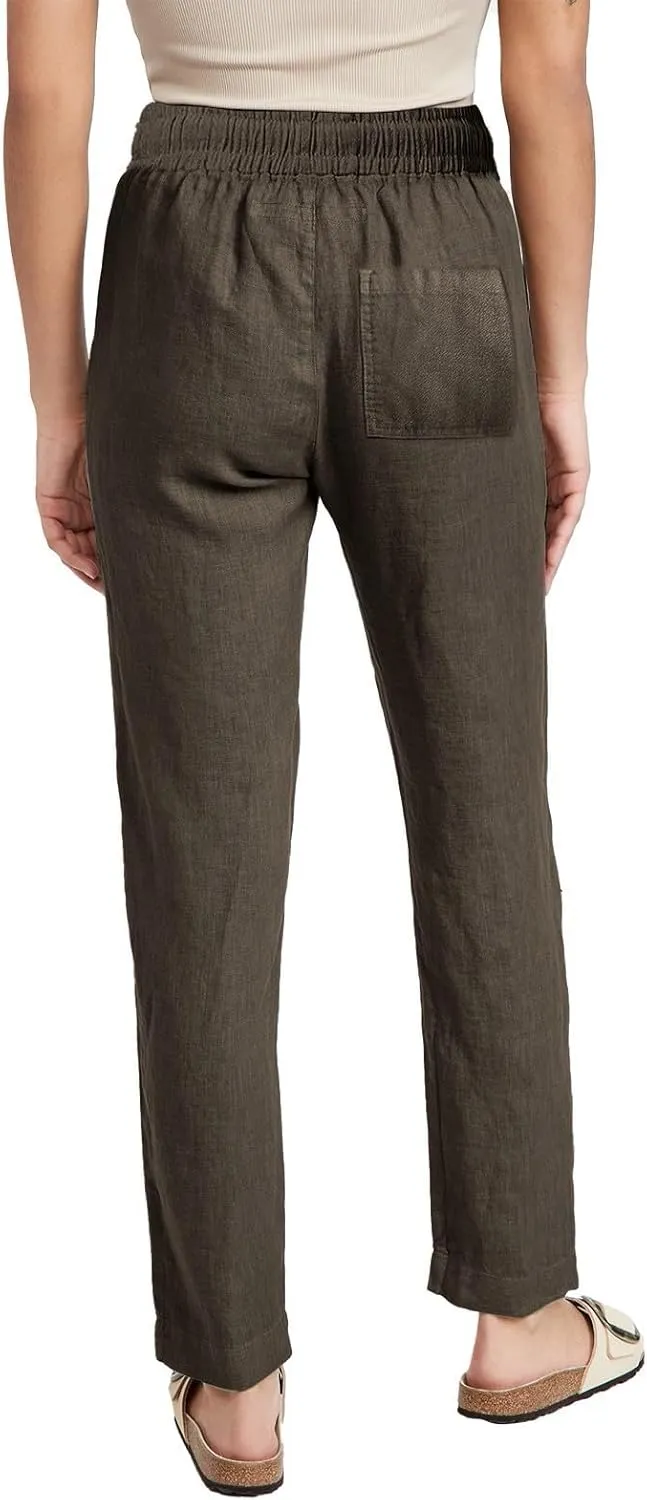 Womens Linen Pants Summer 2025 Elastic Drawstring High Waisted Fit Pant Beach Casual Lightweight Trousers with Pockets