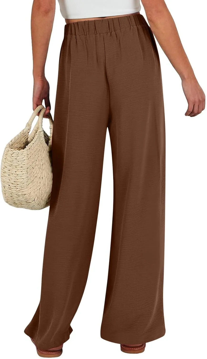 Womens Linen Pants Summer 2025 Solid Casual Drawstring Waist Loose Fit Fashion Drawstring Flowy Palazzo with Pockets