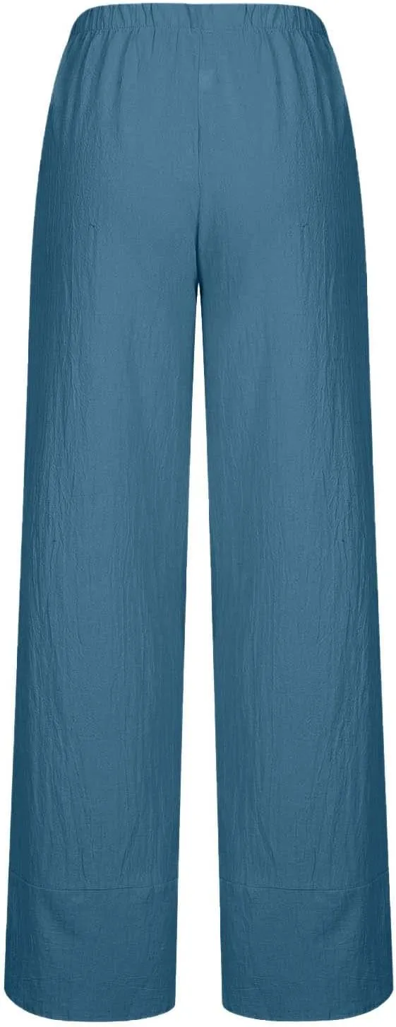Womens Linen Pants Summer Beach High Waisted Oversized Cropped Pants Casual Loose Fit Trousers 2025 Vacation Clothes