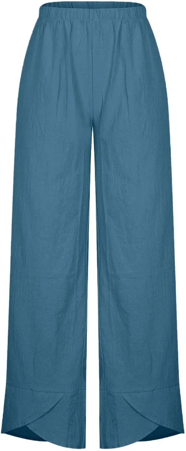 Womens Linen Pants Summer Beach High Waisted Oversized Cropped Pants Casual Loose Fit Trousers 2025 Vacation Clothes