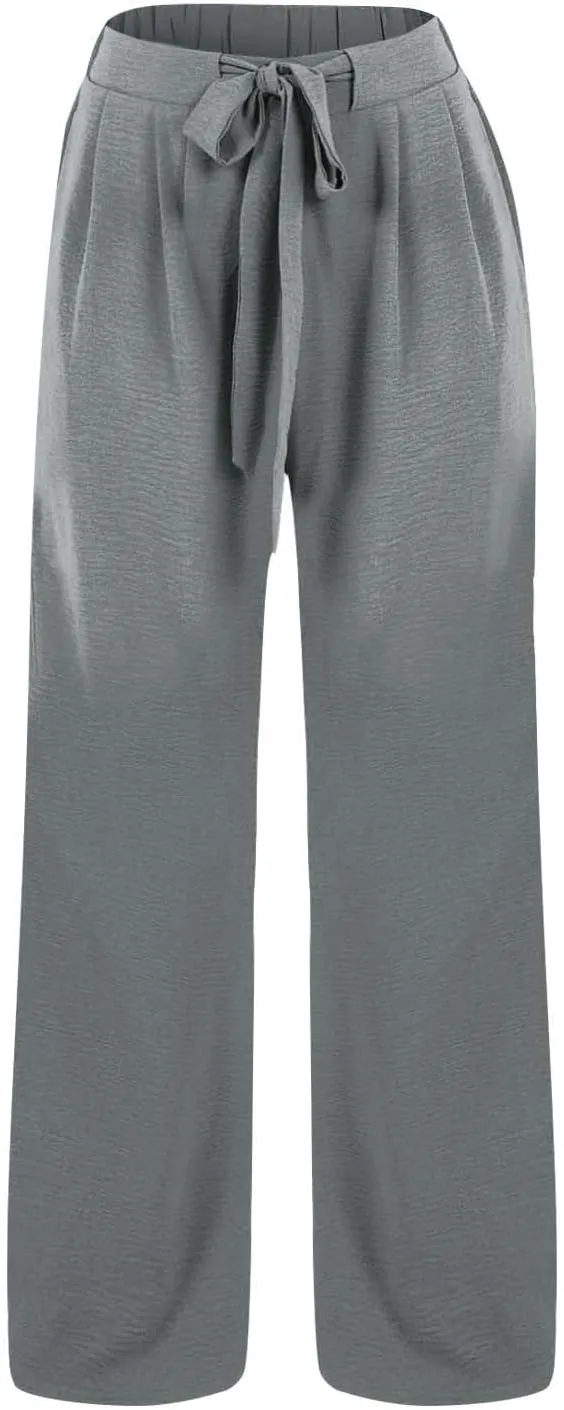 Womens Linen Pants Summer Wide-Leg High Waisted Drawstring Flowy Trousers with Pocket 2025 Casual Trendy Pants