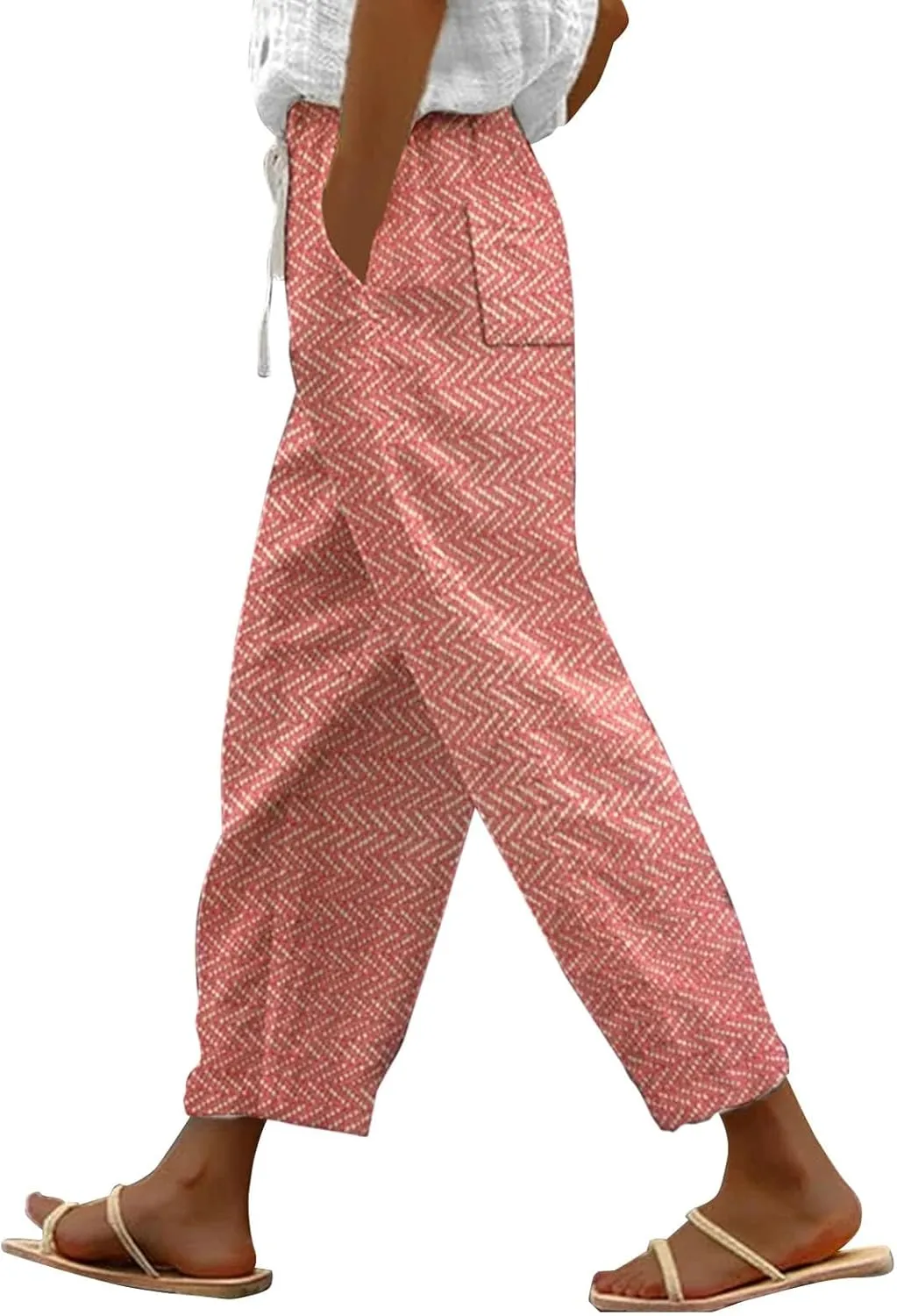 Womens Linen Summer Capri Pants Capri Pants with Pockets Wide Leg Cropped Pants for Women Comfy Loose Summer Beach