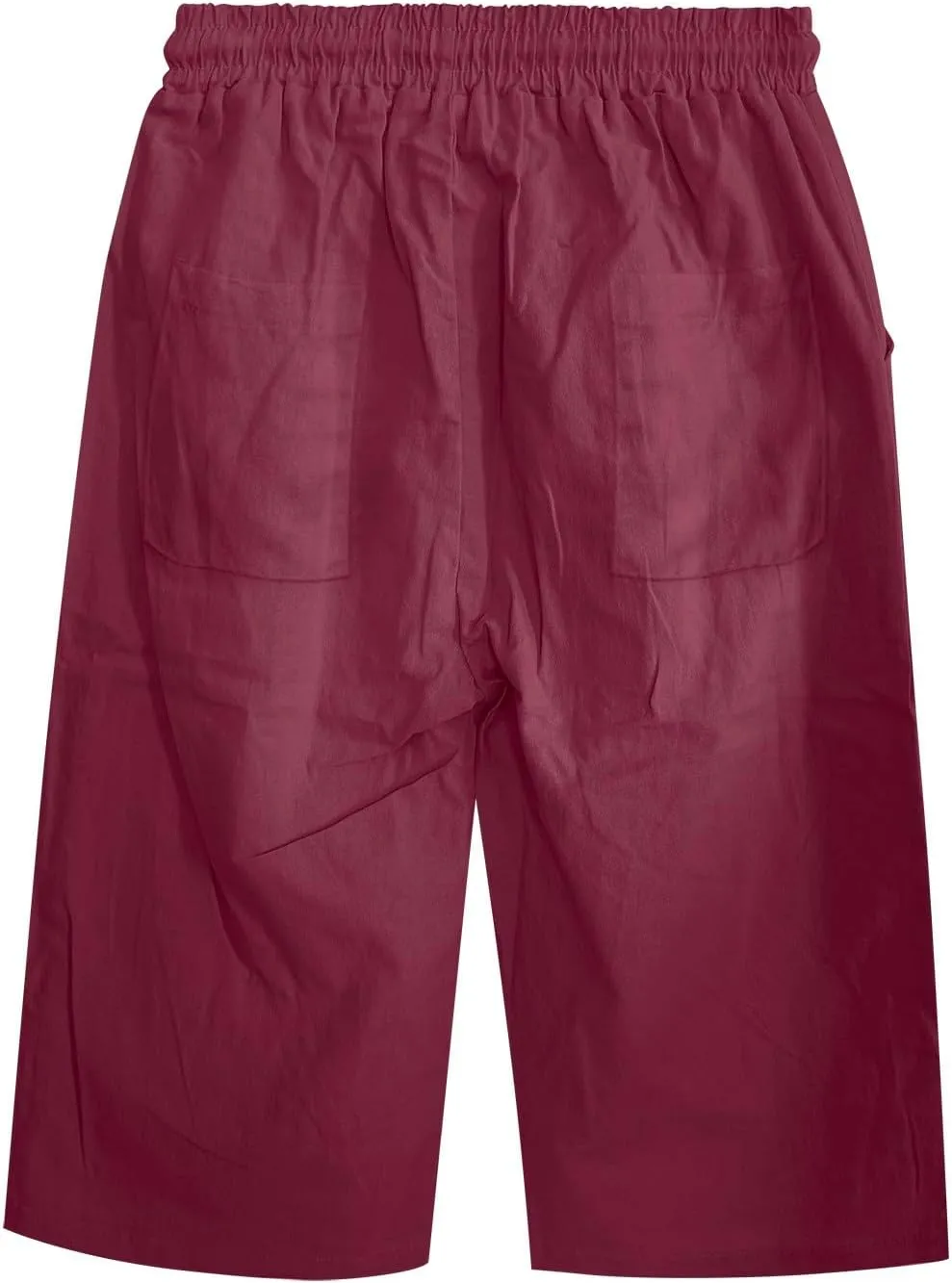 Women's Loose Linen Capris Adjustable Waist Wide Leg Cropped Trousers Beach Holidays Casual Pants with Pockets