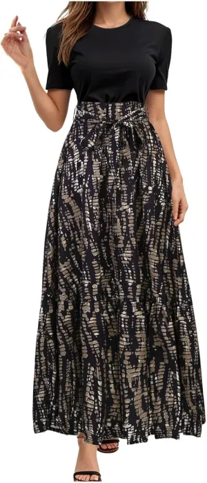 Women's Maxi Dress Floral Print Wrap Short Sleeve Summer Dresses High Waist Swing A Line Sundress Beach Vacaton Outfit 2025