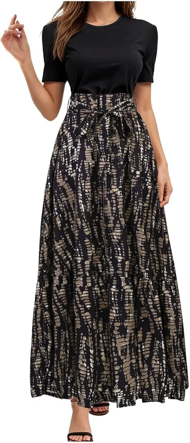 Women's Maxi Dress Floral Print Wrap Short Sleeve Summer Dresses High Waist Swing A Line Sundress Beach Vacaton Outfit 2025