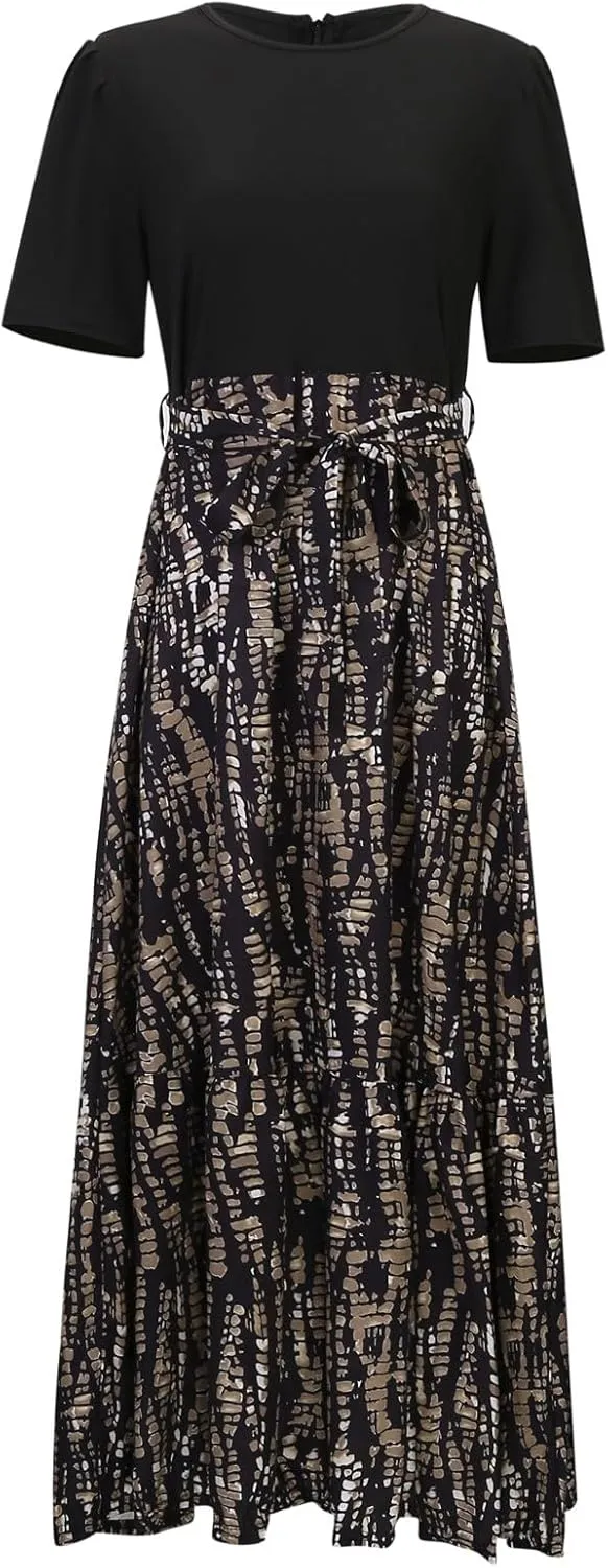 Women's Maxi Dress Floral Print Wrap Short Sleeve Summer Dresses High Waist Swing A Line Sundress Beach Vacaton Outfit 2025
