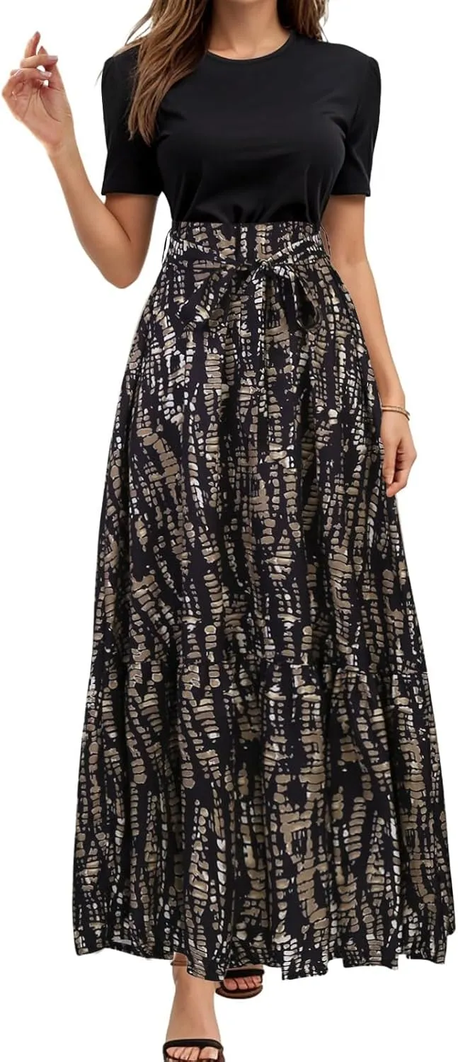 Women's Maxi Dress Floral Print Wrap Short Sleeve Summer Dresses High Waist Swing A Line Sundress Beach Vacaton Outfit 2025