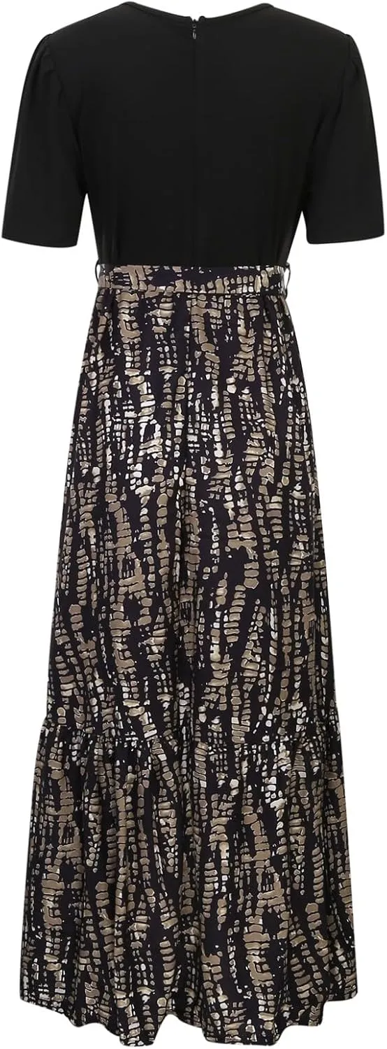 Women's Maxi Dress Floral Print Wrap Short Sleeve Summer Dresses High Waist Swing A Line Sundress Beach Vacaton Outfit 2025
