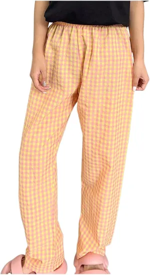 Women's Plaid Wide Leg Pants Trendy Flowy Elastic High Waist Palazzo Pants Lightweight Stretchy Soft Baggy Trousers