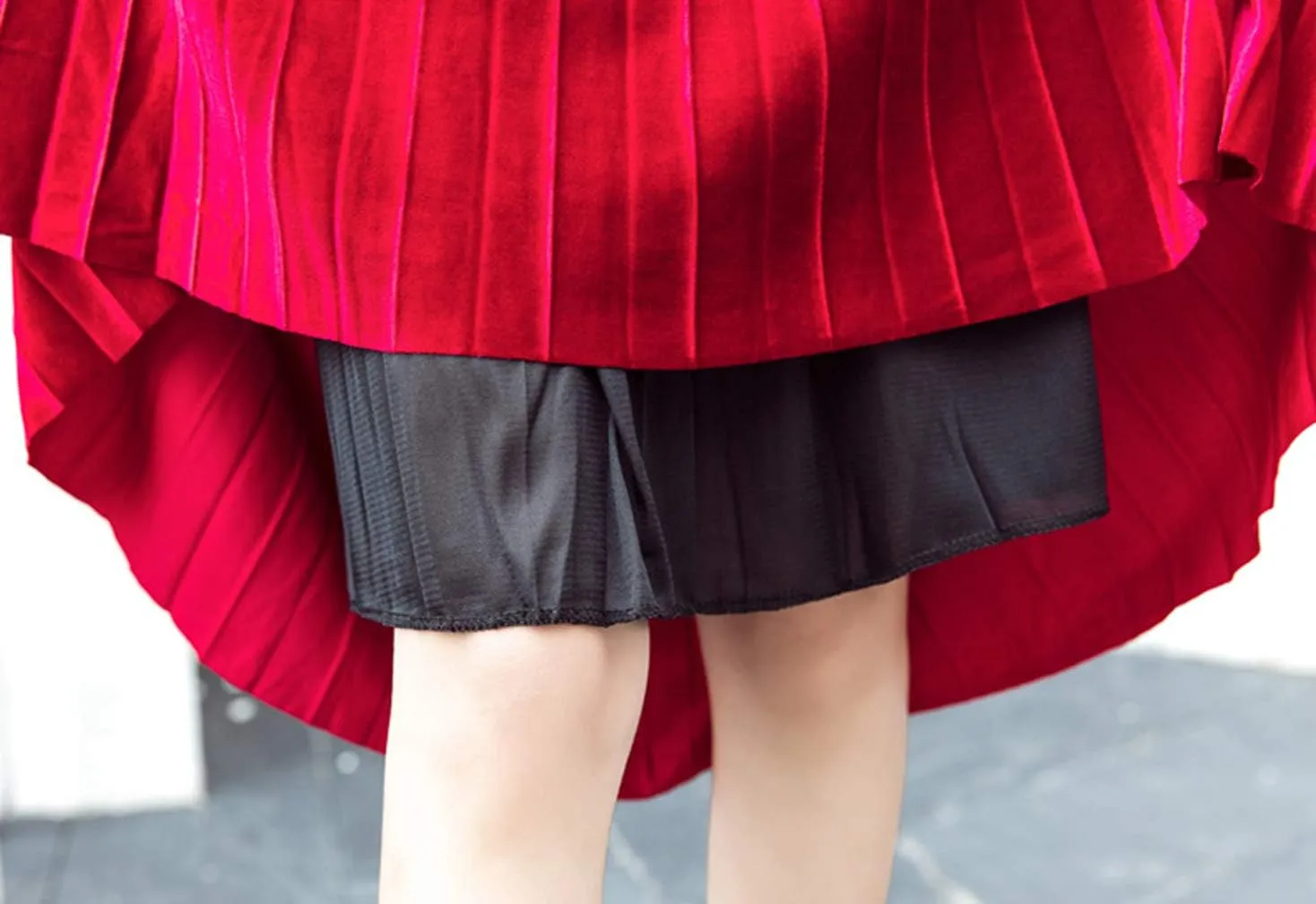 Women's Pleated Skirts Elastic-Waist Velvet Flared Maxi Swing Midiskirts