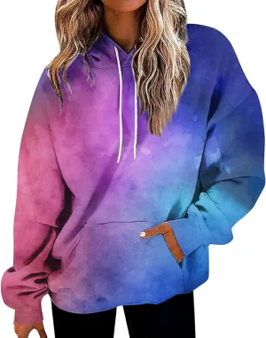 Women's Pullover Sweaters Long Sleeve Printed Sweatshirt Graphic Drawstring Top Hoodie Fall Outfits with Pocket
