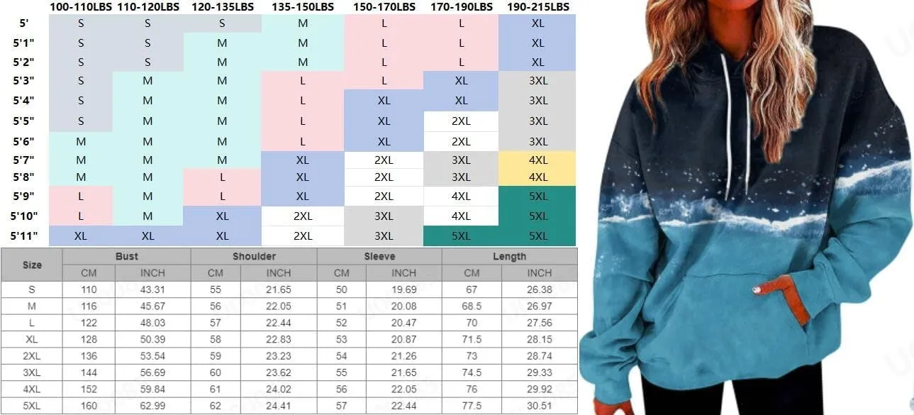 Women's Pullover Sweaters Long Sleeve Printed Sweatshirt Graphic Drawstring Top Hoodie Fall Outfits with Pocket