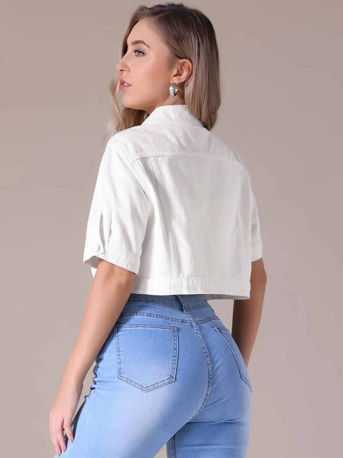 Women's Short Sleeve Denim Jacket Button Down Trucker Jacket Y2K Cropped Jean Jackets