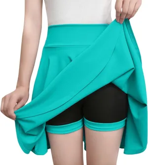 Women's Skort with Built-in Shorts 2025 Fashion Casual Stretchy Pleated High Waisted Flared Mini Tennis Skater Skirt