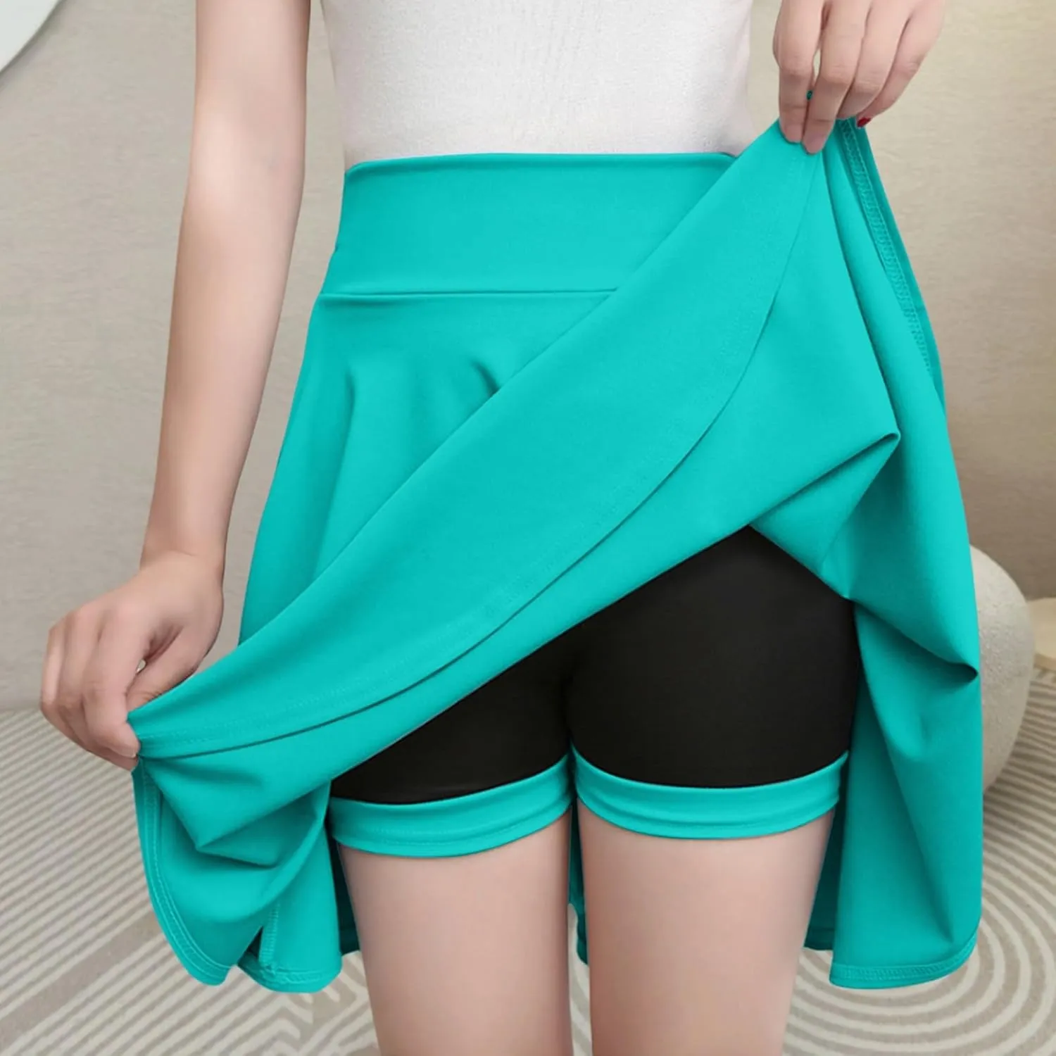 Women's Skort with Built-in Shorts 2025 Fashion Casual Stretchy Pleated High Waisted Flared Mini Tennis Skater Skirt