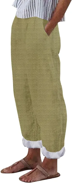 Women's Striped Cotton Linen Wide Leg Pants Summer Casual Comfy Pants Elastic Waist Breathable Fashionable Trousers