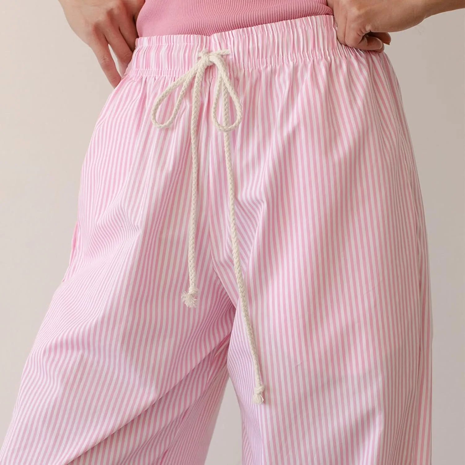 Womens Striped Wide Leg Pants Casual Loose Elastic High Waist Drawstring Trousers Lounge Pajama Pants Bottoms
