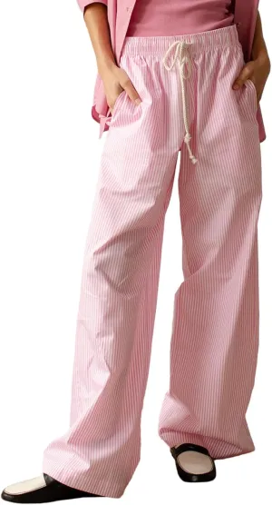 Womens Striped Wide Leg Pants Casual Loose Elastic High Waist Drawstring Trousers Lounge Pajama Pants Bottoms