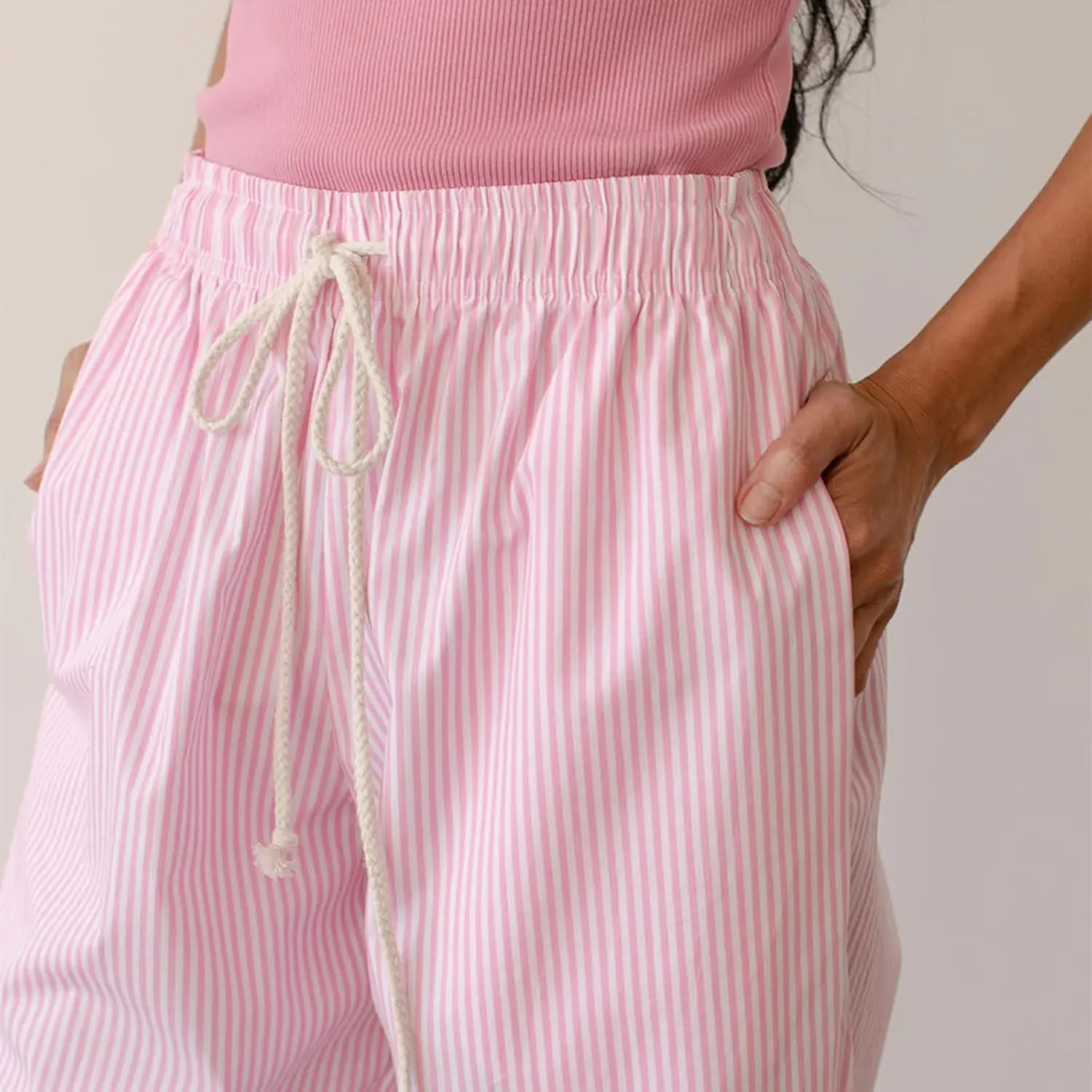 Womens Striped Wide Leg Pants Casual Loose Elastic High Waist Drawstring Trousers Lounge Pajama Pants Bottoms