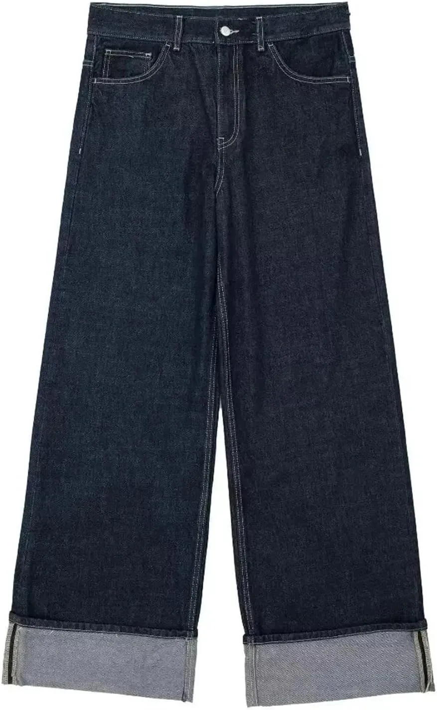 Women's Suit Single Breasted Pocket Denim Jacket and High-Waisted Zippered Wide-Leg Pants 2-Piece Set