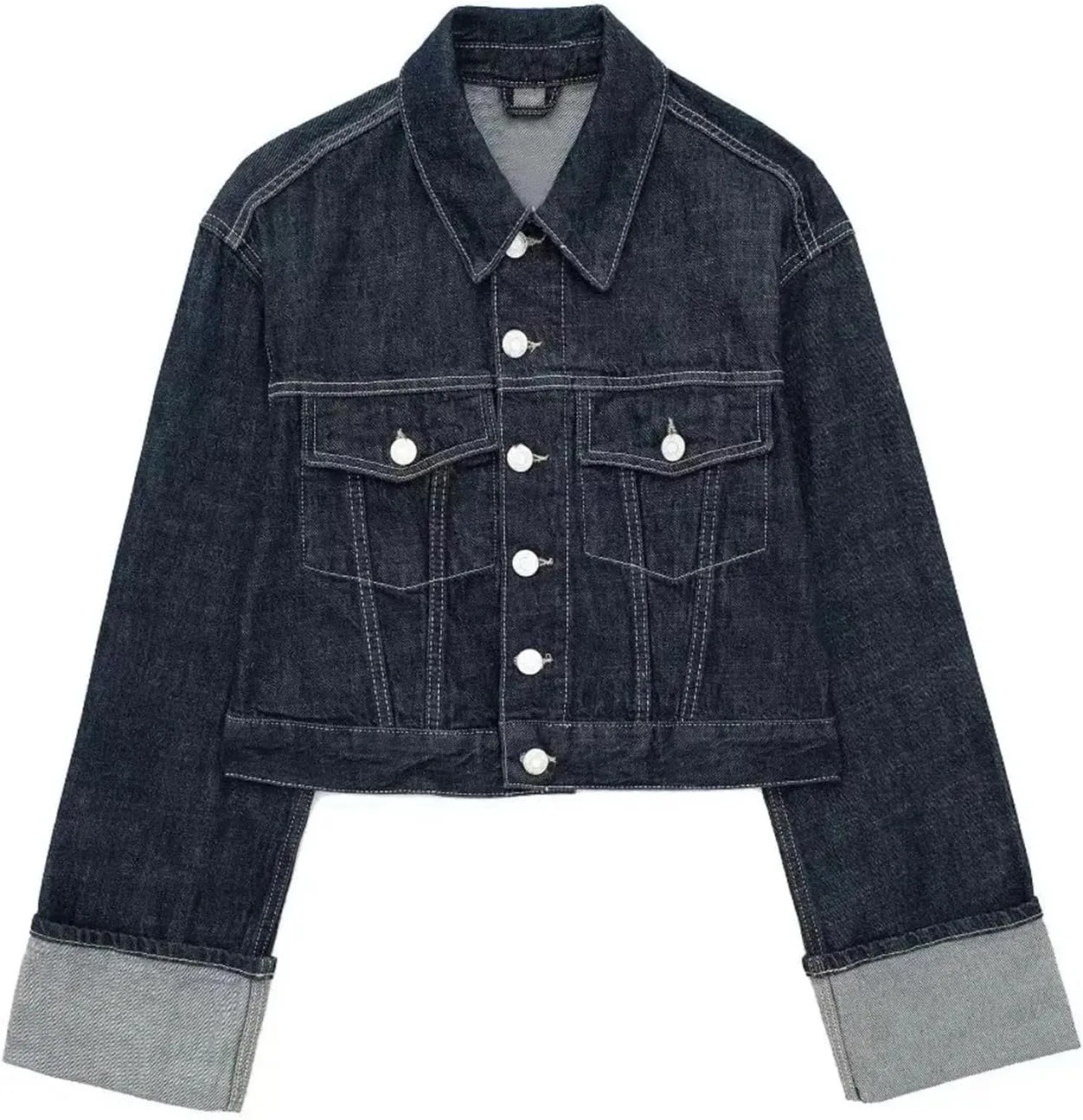 Women's Suit Single Breasted Pocket Denim Jacket and High-Waisted Zippered Wide-Leg Pants 2-Piece Set