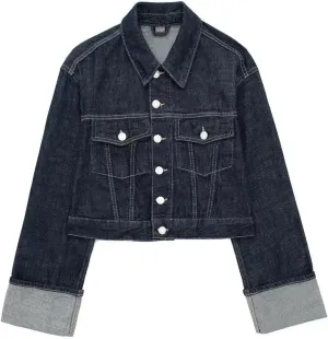 Women's Suit Single Breasted Pocket Denim Jacket and High-Waisted Zippered Wide-Leg Pants 2-Piece Set