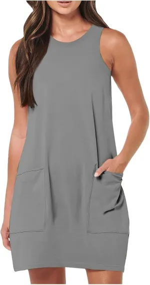 Womens Summer Dress Vacation Sleeveless Tank Crewneck A-Line Midi Dress Flowy Sundress Swing Party Short Dresses