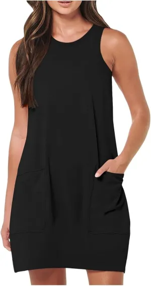 Womens Summer Dress Vacation Sleeveless Tank Crewneck A-Line Midi Dress Flowy Sundress Swing Party Short Dresses